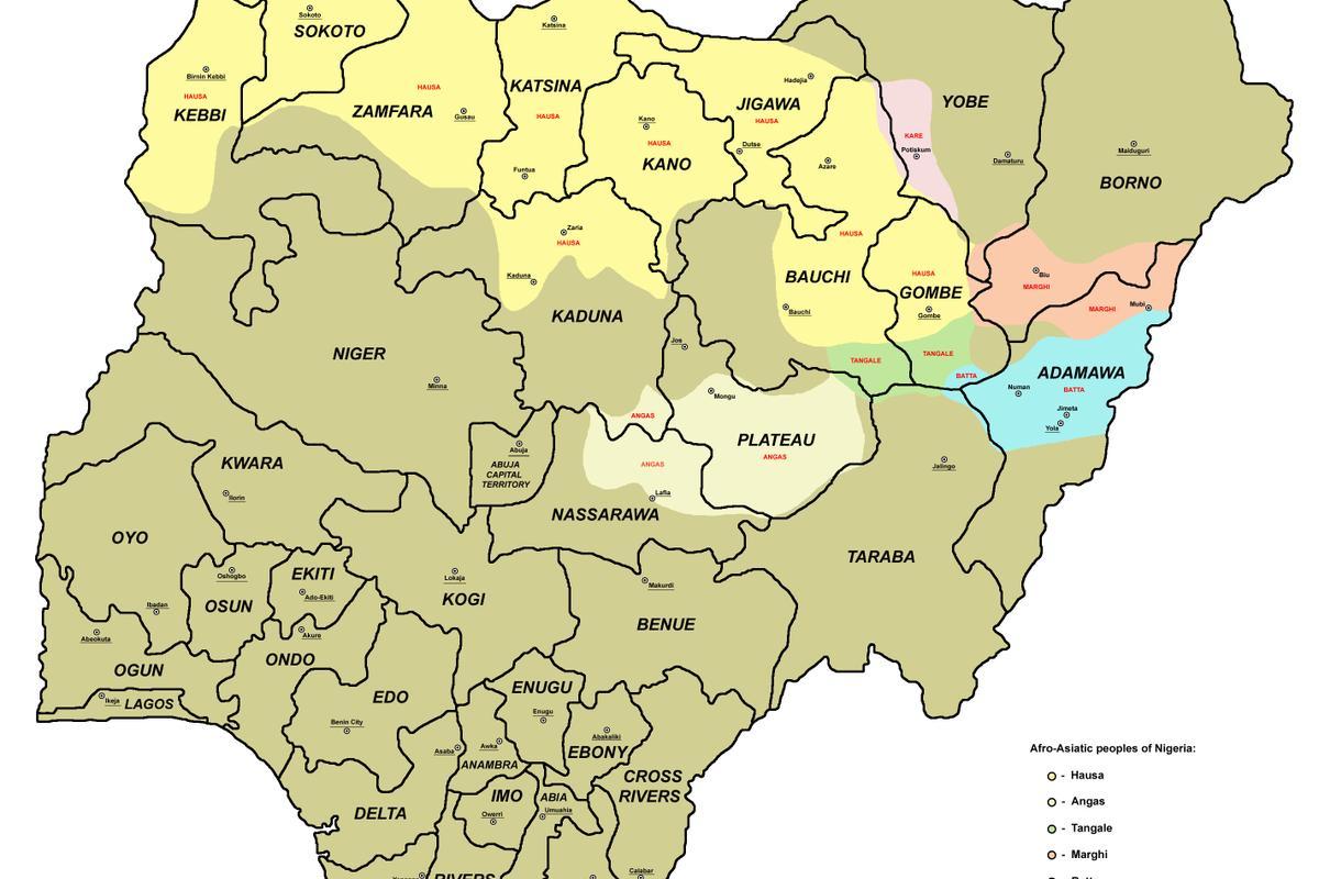 karte nigērija ar 36 valstis
