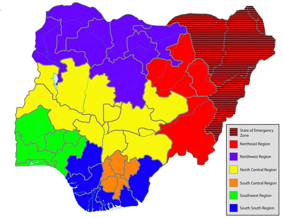 nigērijas karti, kurā norādītas valstis