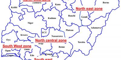 Karte nigērija rāda seši ģeopolitisko zonu