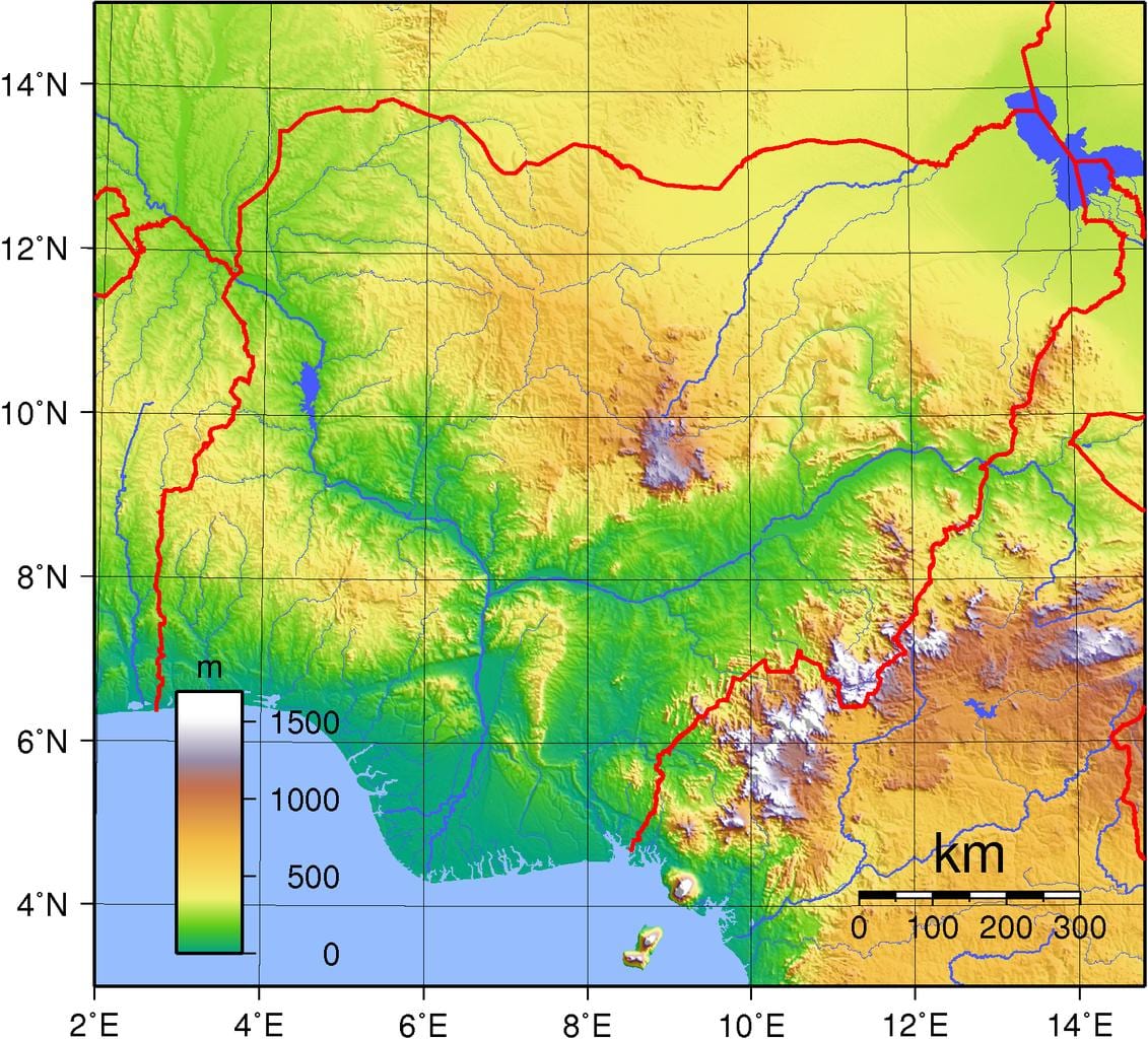 Karte nigērija topogrāfiskās