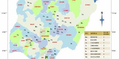 Karte nigērija, norādot minerālu resursi