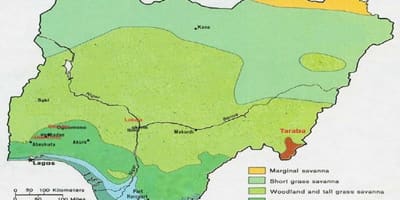 Kartes nigērijā, parādot veģetācijas