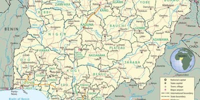 Kartes nigērijā, parādot valstis un galvaspilsētas